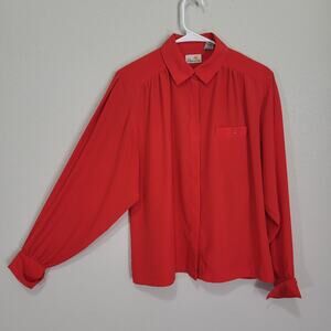 Vintage Blouse Liz Claiborne Women 10 Red Office 80s 90s Secretary Professional